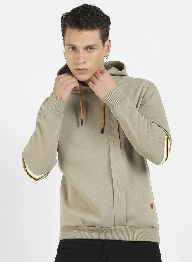 Campus Sutra Men's Light Olive Panel-Sew Pullover Hoodie