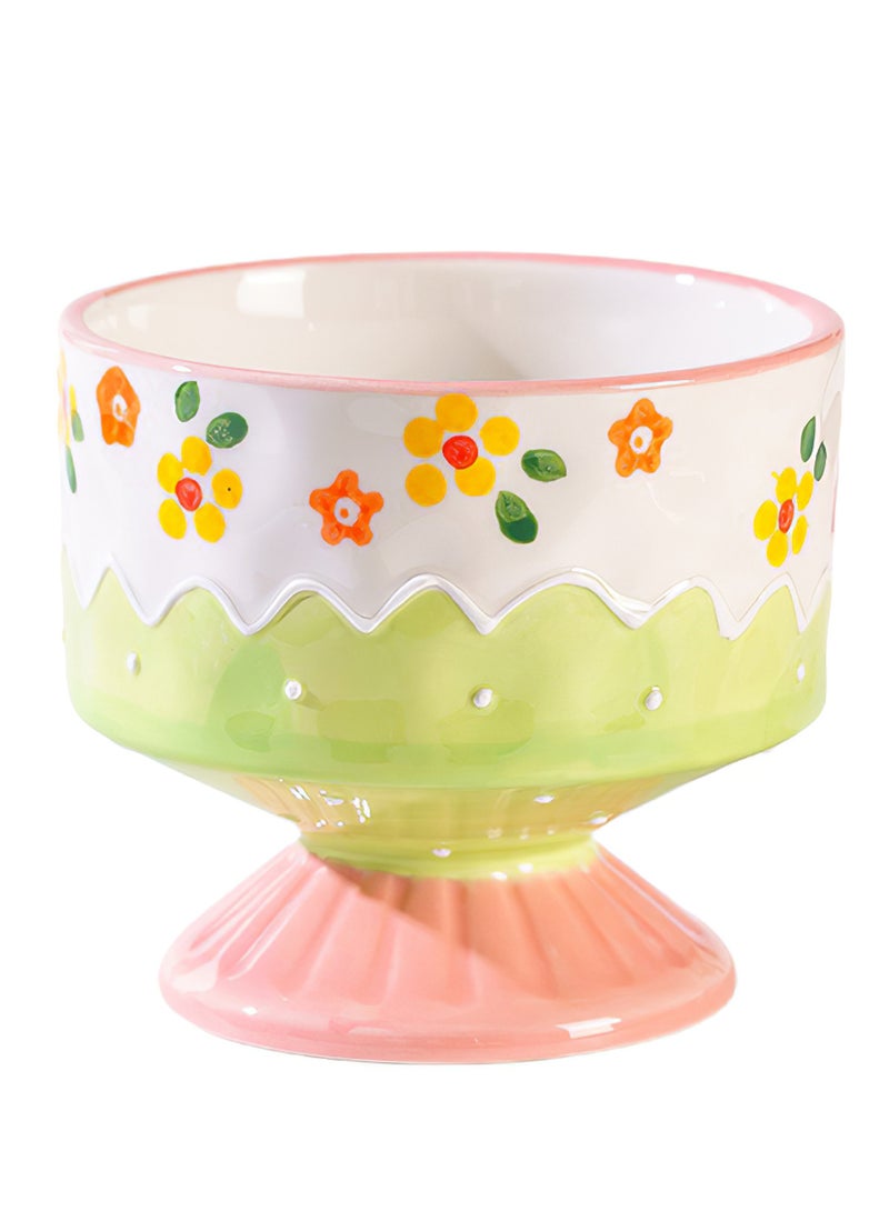 Dessert Cup, Footed Ceramic Ice Cream Cup for Cake, Pudding, Fruit, Oven, Dishwasher and Microwave Safe, 360ml (Green)  - Image 1