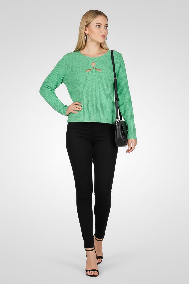 ASOS Women Round Neck Knitted Long Sleeve Sweater, Green - Image 1