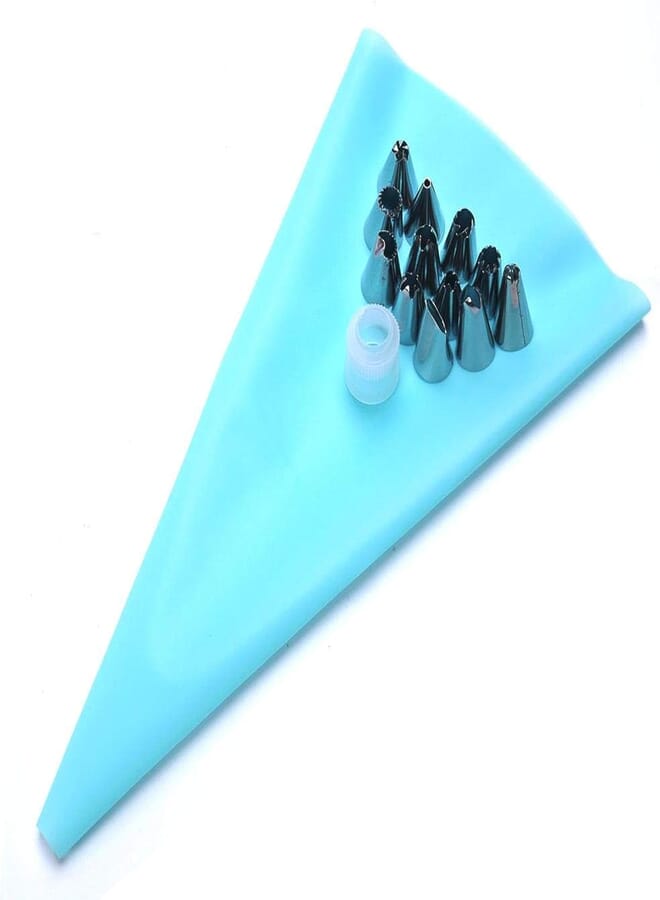 Blue 16Pcs/Set Baking nozzles+TPU Pastry Bag DIY Decorating Tip Kitchen Bakeware Icing Piping Cake Decoration Tool Set
