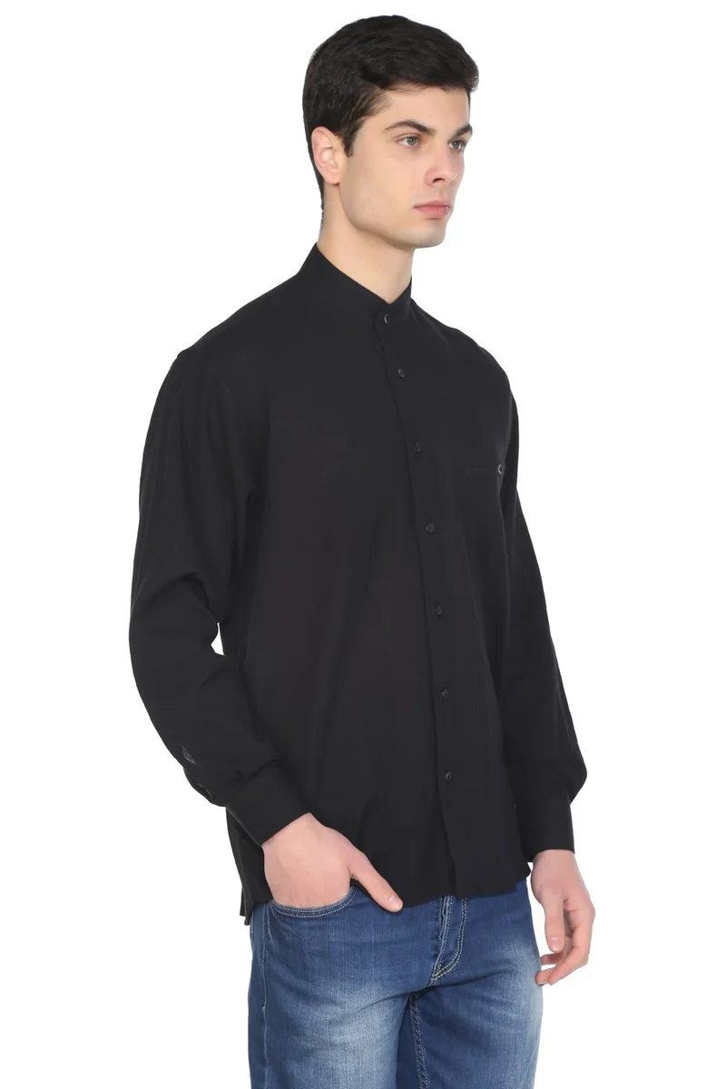Eliş Şile Bezi Long Sleeve Şile Cloth Classic Collar Single Pocket Men's Shirt Black 3003