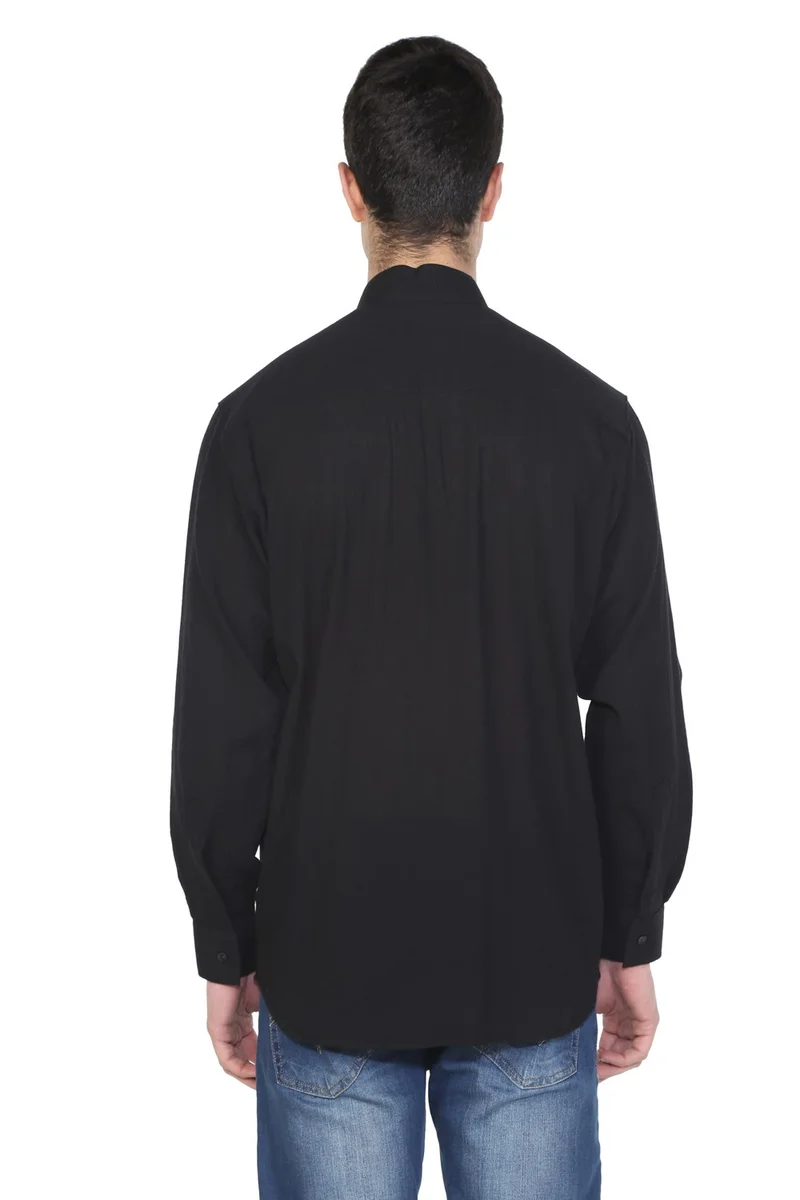 Eliş Şile Bezi Long Sleeve Şile Cloth Classic Collar Single Pocket Men's Shirt Black 3003