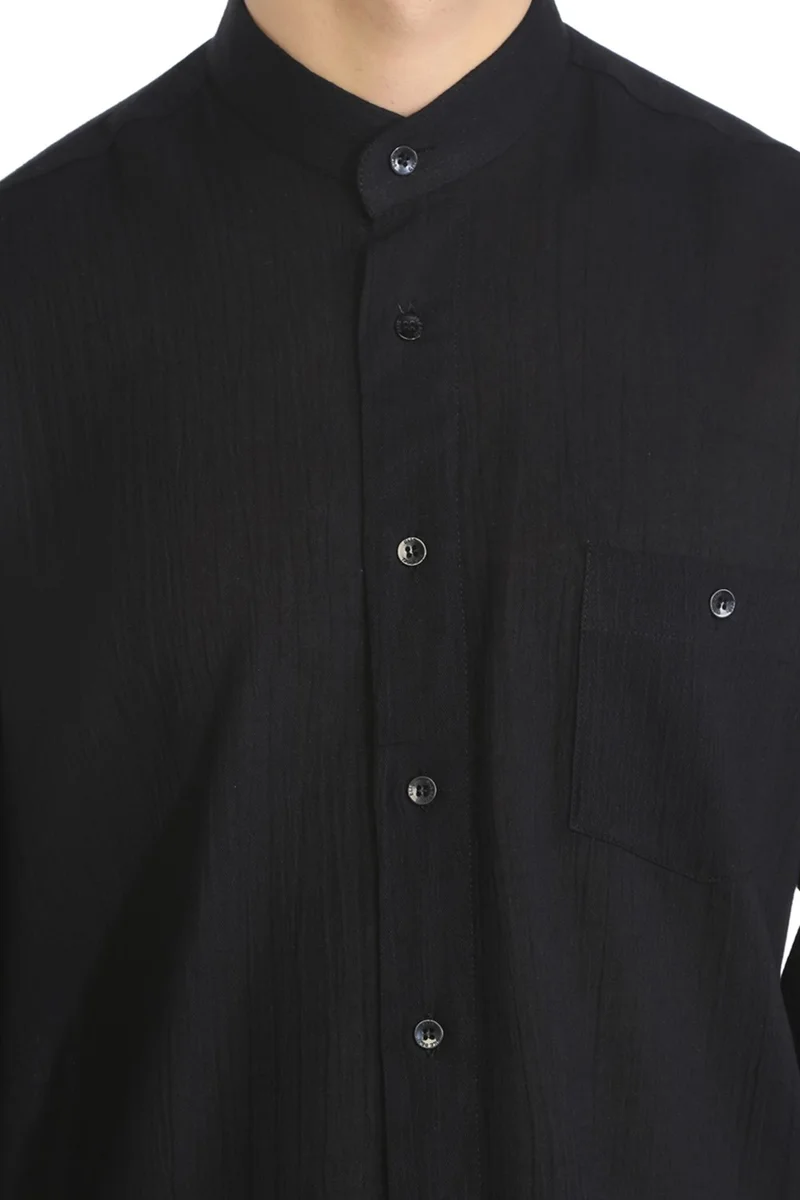 Eliş Şile Bezi Long Sleeve Şile Cloth Classic Collar Single Pocket Men's Shirt Black 3003