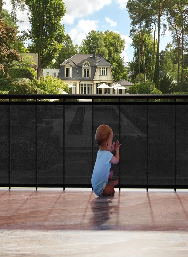 HIPPO Baby Safety Net for Balcony Child Protection Stairway Safety Net Railing Guard for Kids Staircase Protector with Tie-Cords Breathable Fabric Indoor Outdoor Use (1MTX4MT, Black) - Image 1