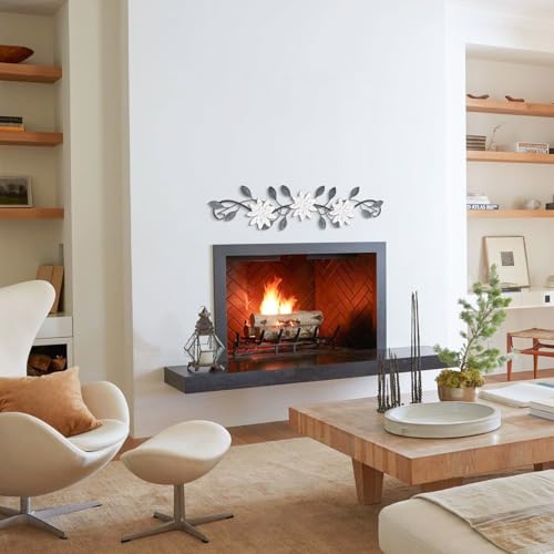 KHJCXS Metal Wall Art Modern Minimalist Metal Flowers Indoor Decor Horizontal Wall Art Iron Artwork,for Over Door,Bedroom,Living Room,Kitchen,Office Scroll Decor (White2) - Image 4