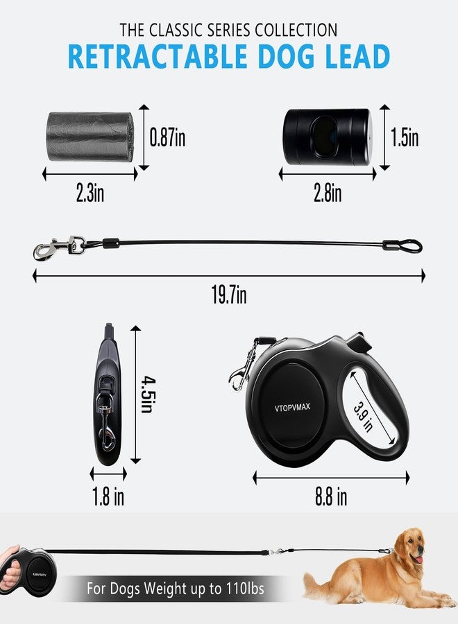 VTOPVMAX 26Ft Retractable Dog Leash for Medium/Large Dogs up to 110lbs, Strong Heavy Duty Retractable Leash with Chew-Proof Cable, 360 Tangle Free, One Hand Brake Lock & Poo Bag Holder (Black) - Image 2