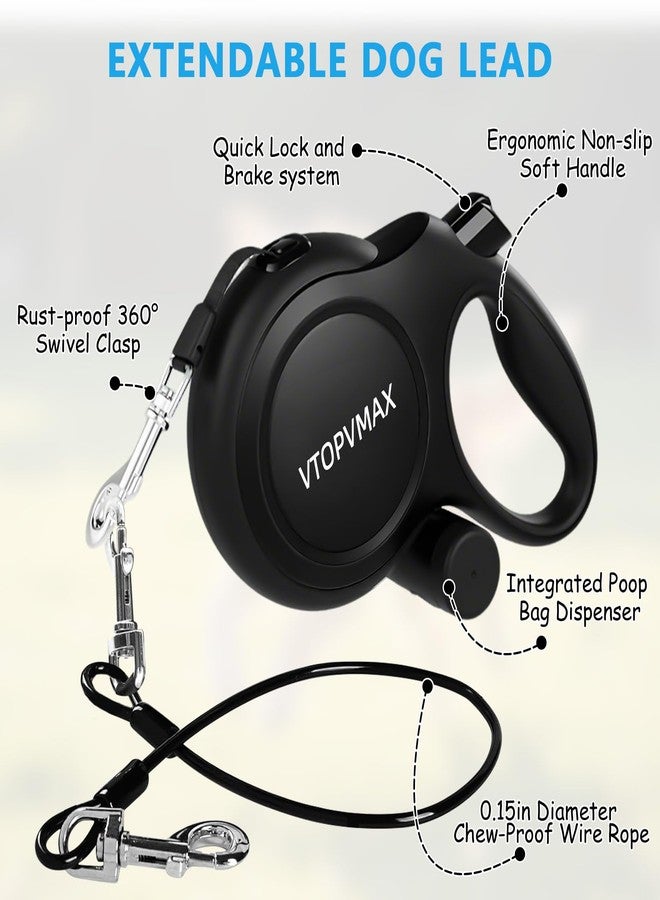 VTOPVMAX 26Ft Retractable Dog Leash for Medium/Large Dogs up to 110lbs, Strong Heavy Duty Retractable Leash with Chew-Proof Cable, 360 Tangle Free, One Hand Brake Lock & Poo Bag Holder (Black) - Image 5