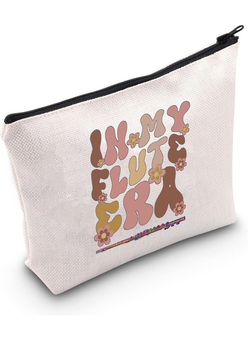 WCGXKO - WCGXKO Flute Player Gift - Music Lover Zipper Pouch Makeup Bag (B-Flute Era), Beige - Image 1