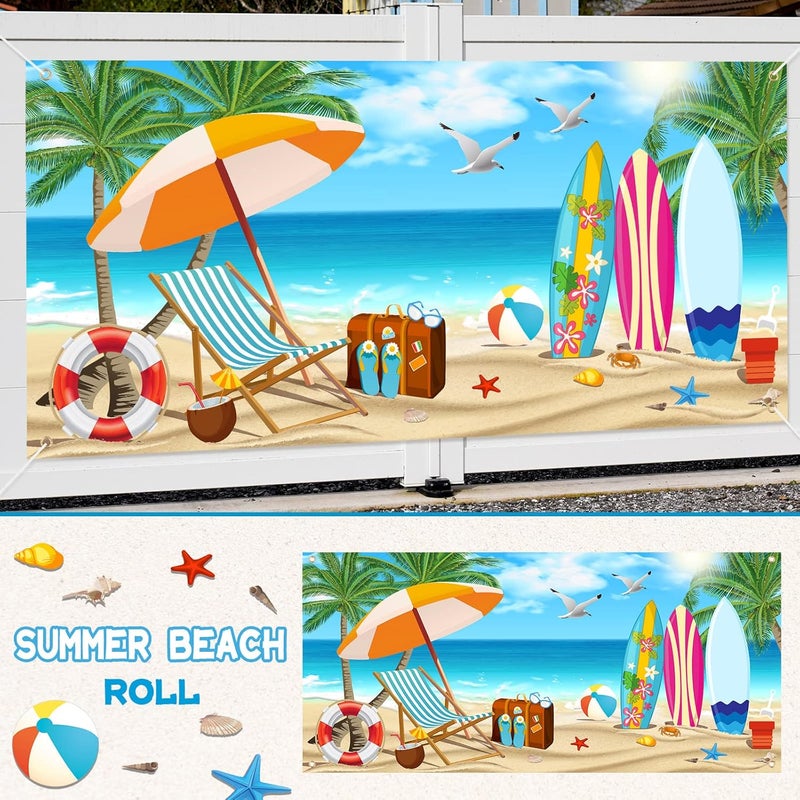 Moukeren Summer Vacation Garage Door Banner 6 x 13 ft Summer Holiday Backdrop Decoration Ocean Beach Large Garage Door Cover for Indoor Outdoor Photography Summer Party Photo Booth Background Hanging Decor  - Image 3