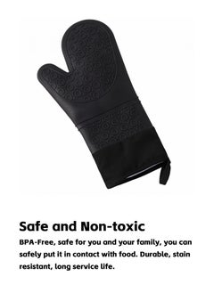 Teuuea Microwave Oven Gloves, Mitts Hot Pad Pot Holder Potholders, Heat Resistant Silicone Waterproof Soft Quilted Lining Extra Long Oven Gloves, for Kitchen Baking Cooking Grilling, Pack of 6 (Black)  - Image 2