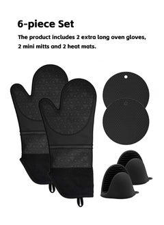 Teuuea Microwave Oven Gloves, Mitts Hot Pad Pot Holder Potholders, Heat Resistant Silicone Waterproof Soft Quilted Lining Extra Long Oven Gloves, for Kitchen Baking Cooking Grilling, Pack of 6 (Black)  - Image 3