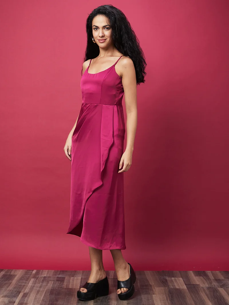 globus Globus Women Pink Shoulder Straps A-Line Midi Dress