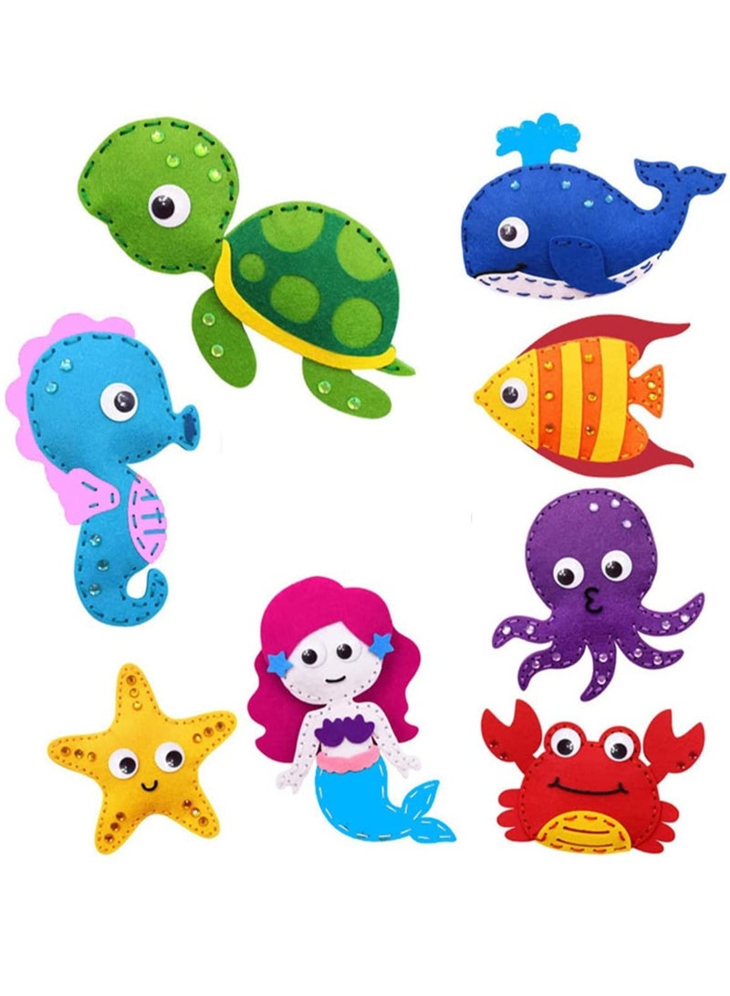 Sea Animals Sewing Kit Make Your Own Ocean Animals Mermaid DIY Felt Craft Kit Gifts for Beginner Kids Educational Art Craft Supplies Set of 8 - Image 1