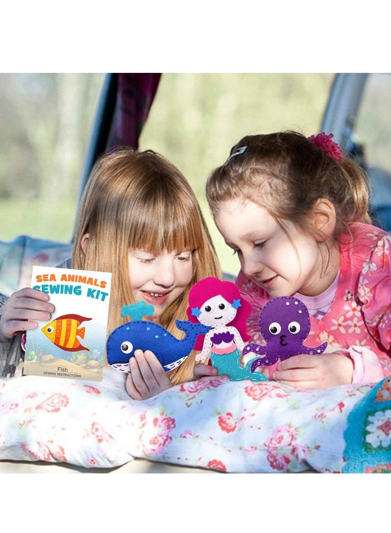 Sea Animals Sewing Kit Make Your Own Ocean Animals Mermaid DIY Felt Craft Kit Gifts for Beginner Kids Educational Art Craft Supplies Set of 8 - Image 5