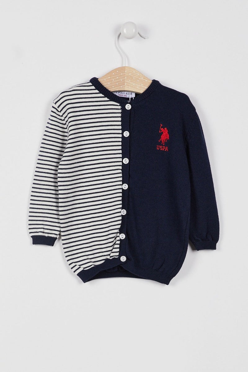 U.S. Polo Assn. Licensed Striped Cream Baby Cardigan - Image 1