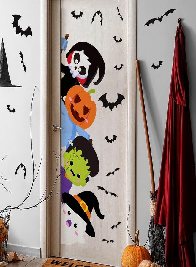 Demonwer Halloween Cute Door Stickers Witch Mummy Green Monster (Halloween-2, 44.88x15.75 Inch) - Image 3