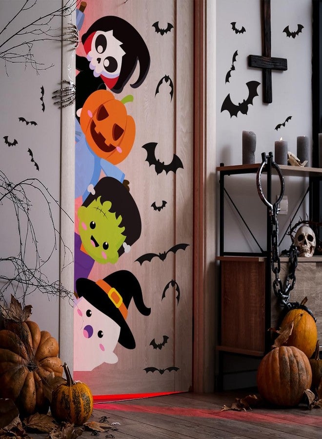 Demonwer Halloween Cute Door Stickers Witch Mummy Green Monster (Halloween-2, 44.88x15.75 Inch) - Image 2