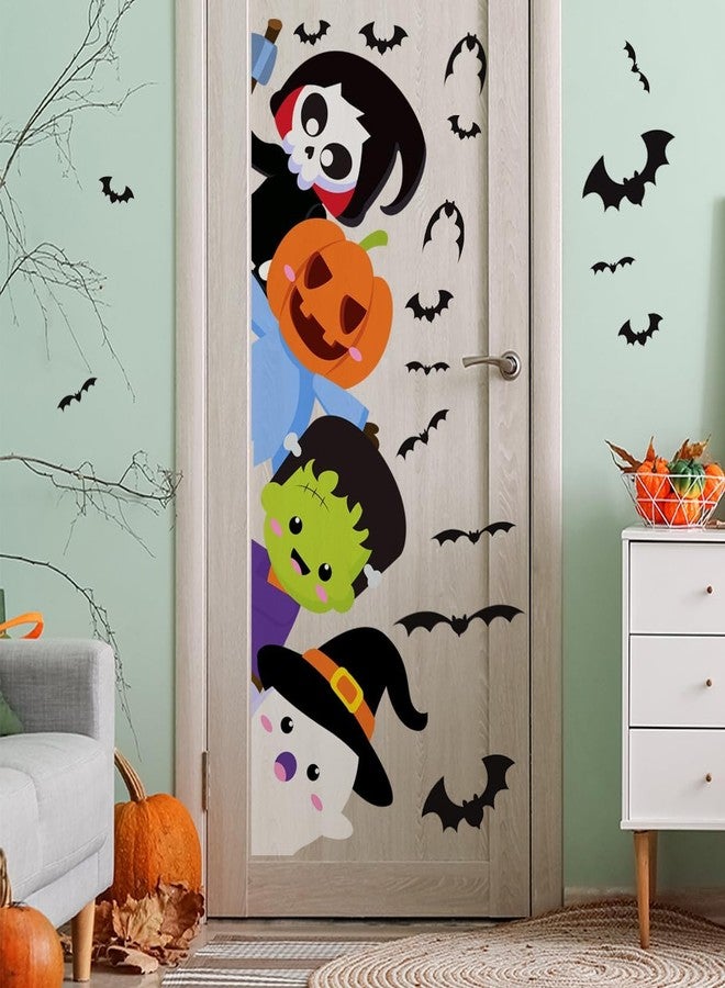 Demonwer Halloween Cute Door Stickers Witch Mummy Green Monster (Halloween-2, 44.88x15.75 Inch) - Image 4