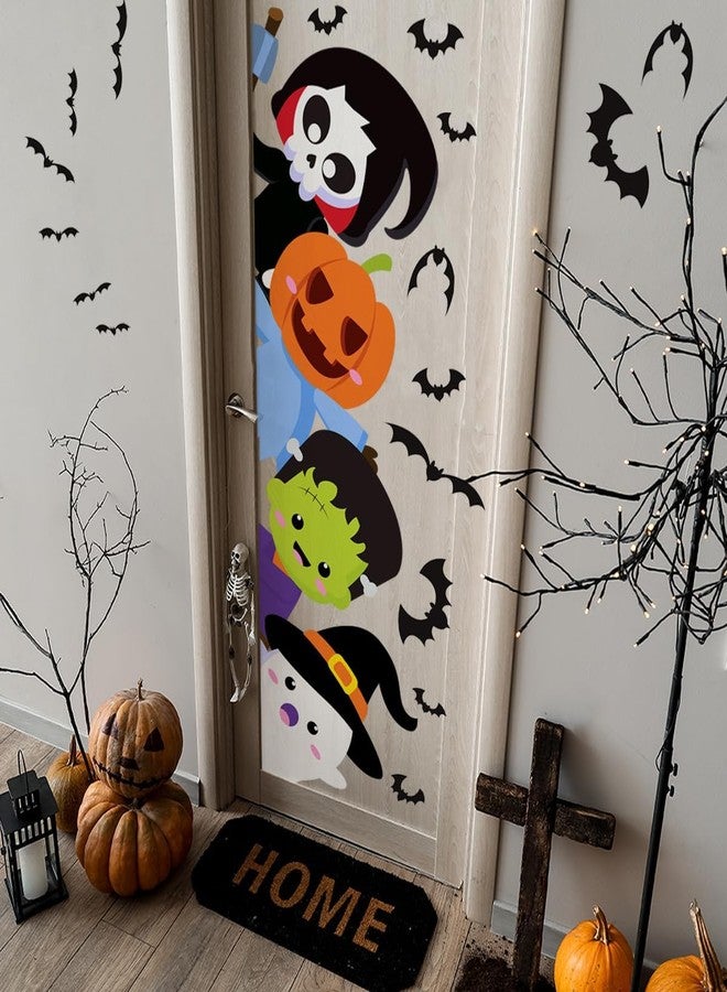 Demonwer Halloween Cute Door Stickers Witch Mummy Green Monster (Halloween-2, 44.88x15.75 Inch) - Image 5