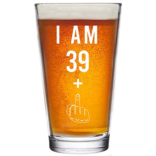 Gelid 39 + One Middle Finger 40th Birthday Gifts for Men Women Beer Glass – Funny 40 Year Old Presents - 16 oz Pint Party Decorations Supplies - Craft Beers Gift Ideas for Dad Mom Husband Wife 40 th - Image 1