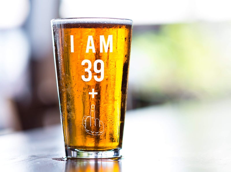 Gelid 39 + One Middle Finger 40th Birthday Gifts for Men Women Beer Glass – Funny 40 Year Old Presents - 16 oz Pint Party Decorations Supplies - Craft Beers Gift Ideas for Dad Mom Husband Wife 40 th - Image 2