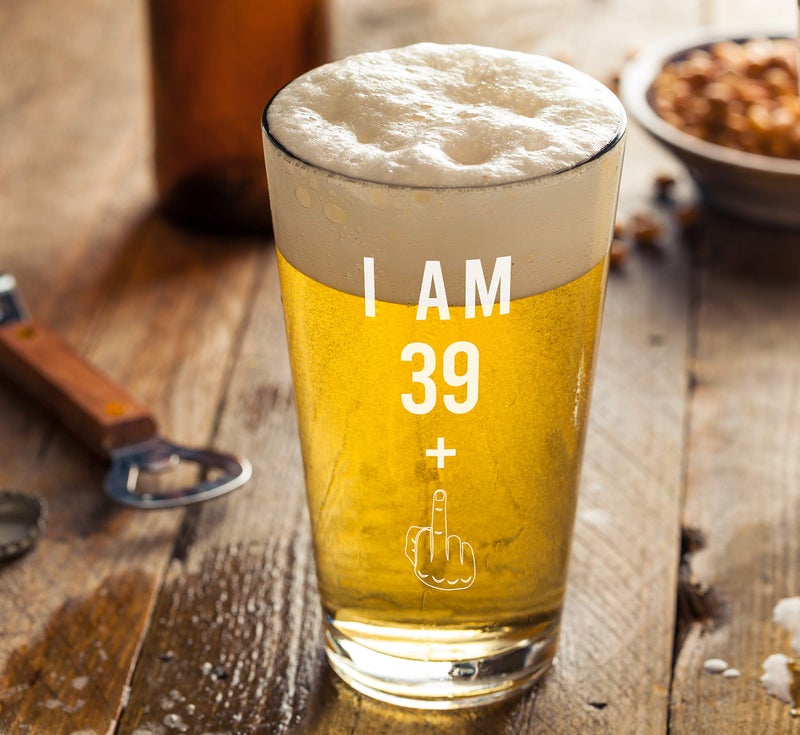 Gelid 39 + One Middle Finger 40th Birthday Gifts for Men Women Beer Glass – Funny 40 Year Old Presents - 16 oz Pint Party Decorations Supplies - Craft Beers Gift Ideas for Dad Mom Husband Wife 40 th - Image 4