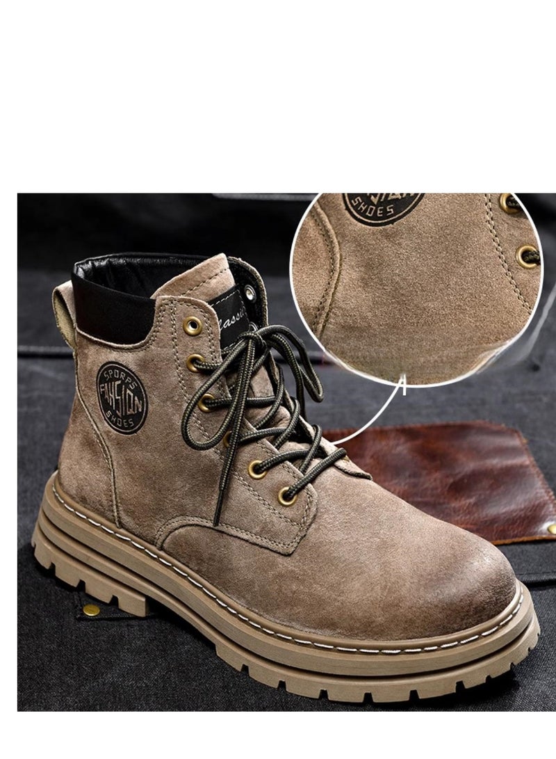Workwear Retro Martin Boots Autumn Thick Sole Height Increasing Outdoor Hiking Leather High Top Boots - Image 2