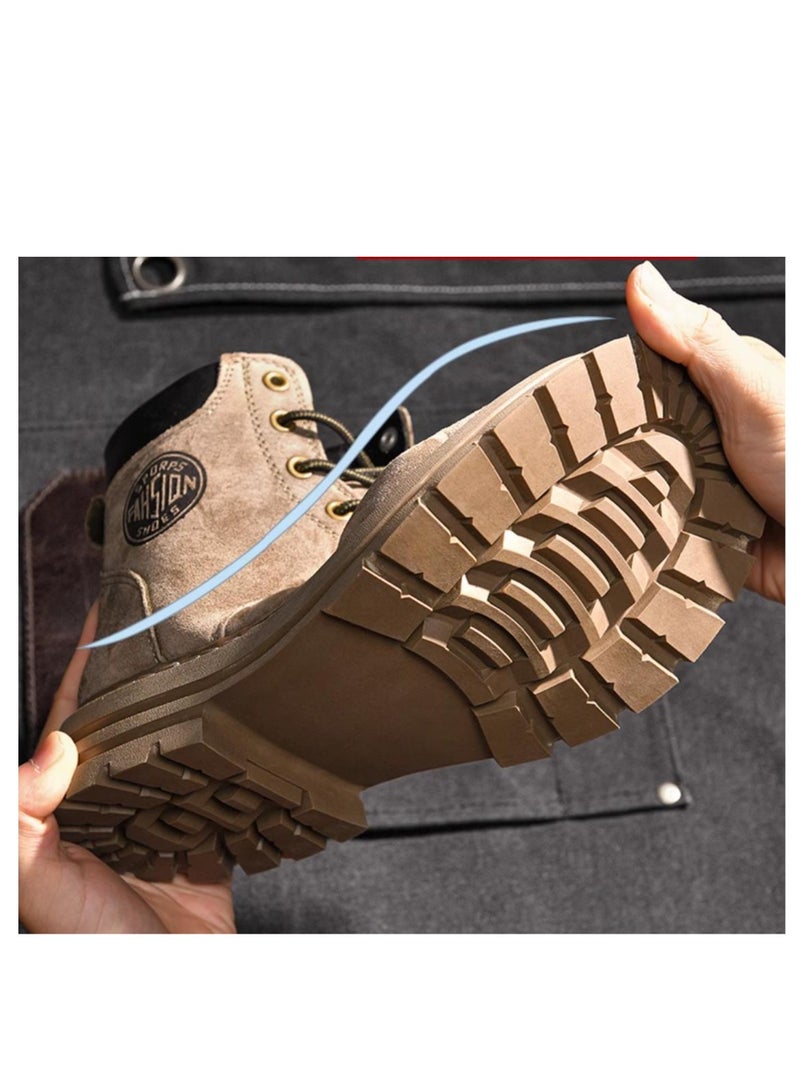 Workwear Retro Martin Boots Autumn Thick Sole Height Increasing Outdoor Hiking Leather High Top Boots - Image 5