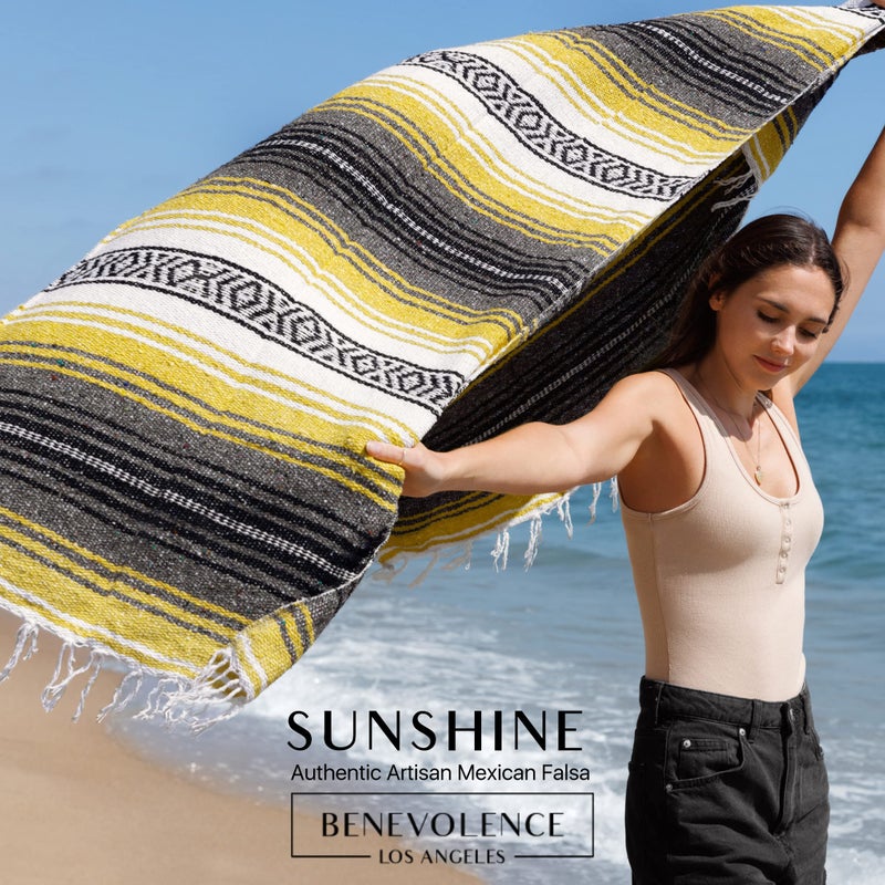 Benevolence LA Authentic Handwoven Mexican Blanket | Yoga Blankets, Outdoor, Picnic, Beach, Camping | Equestrian Saddle | Serape 50x70 inches - Sunshine, Pack of 1 - Image 2