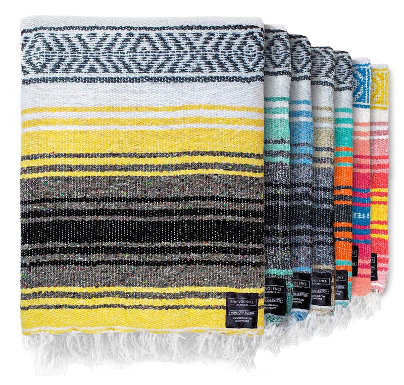 Benevolence LA Authentic Handwoven Mexican Blanket | Yoga Blankets, Outdoor, Picnic, Beach, Camping | Equestrian Saddle | Serape 50x70 inches - Sunshine, Pack of 1 - Image 1