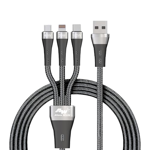 aliens world Multi-Connector Braided USB Charging Cable, 40W, 20W, 100W, 3 in 1 USB Cable - Image 1