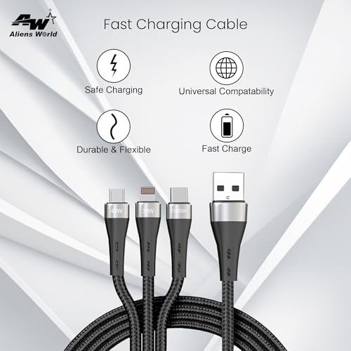 aliens world Multi-Connector Braided USB Charging Cable, 40W, 20W, 100W, 3 in 1 USB Cable - Image 2