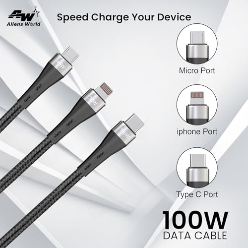 aliens world Multi-Connector Braided USB Charging Cable, 40W, 20W, 100W, 3 in 1 USB Cable - Image 4