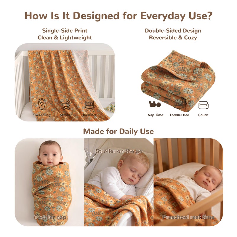 NTBAY Muslin Toddler Blanket, 4-Layer, 42x60 Cozy Preschool Nap Blanket, Soft Breathable Nursery Blanket for Toddlers and Kids, Vintage Daisy Bloom - Image 3