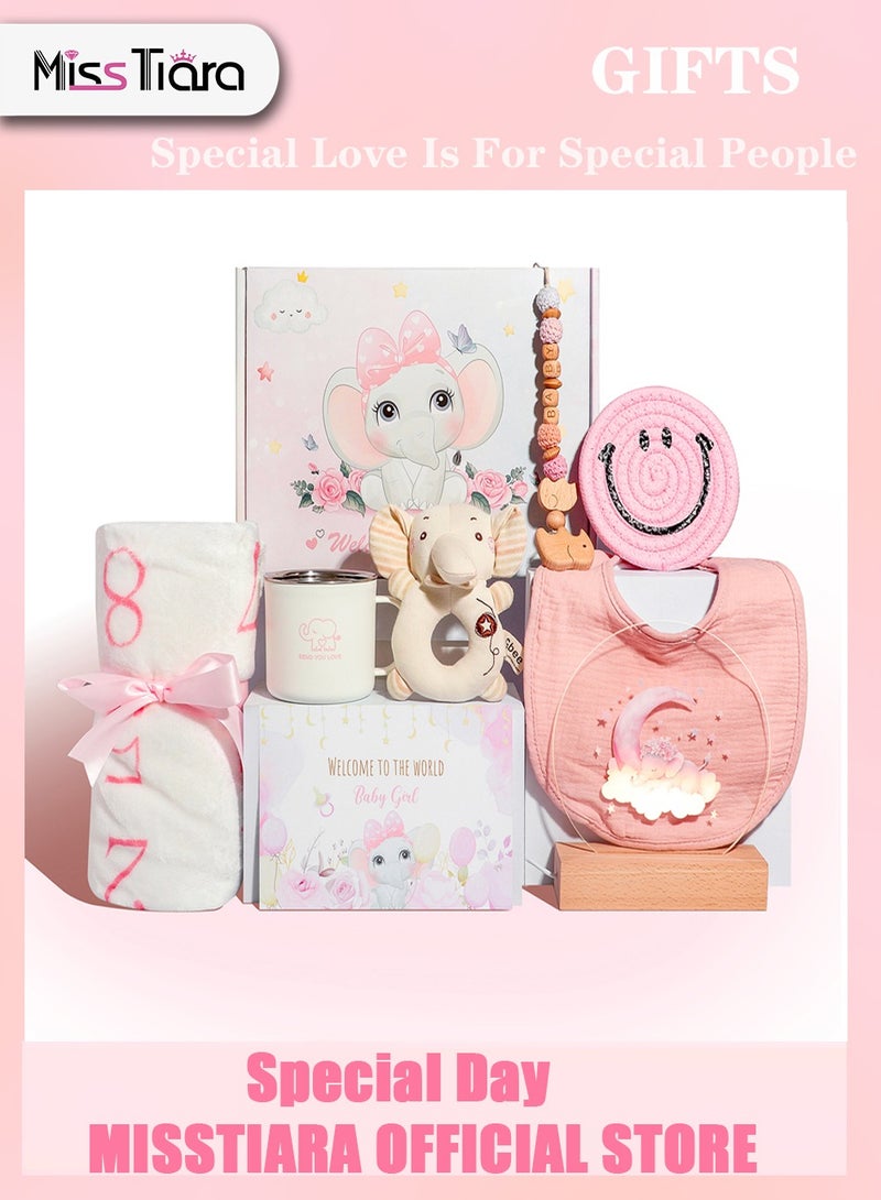 MissTiara سلة هدايا المواليد الجدد - مجموعة هدايا للبنات، مجموعة هدايا عيد الميلاد، مجموعة هدايا الشفاء العاجل، تحتوي على 10 هدايا للأطفال، مثالية للنساء الحوامل، الأمهات المنتظرات، والصداقة - Image 1