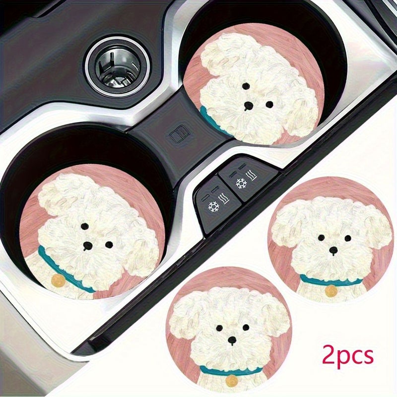 Cute Little Greyhound Dog Print Car Coasters Easy Clean For Car Truck Home Desk - Image 1