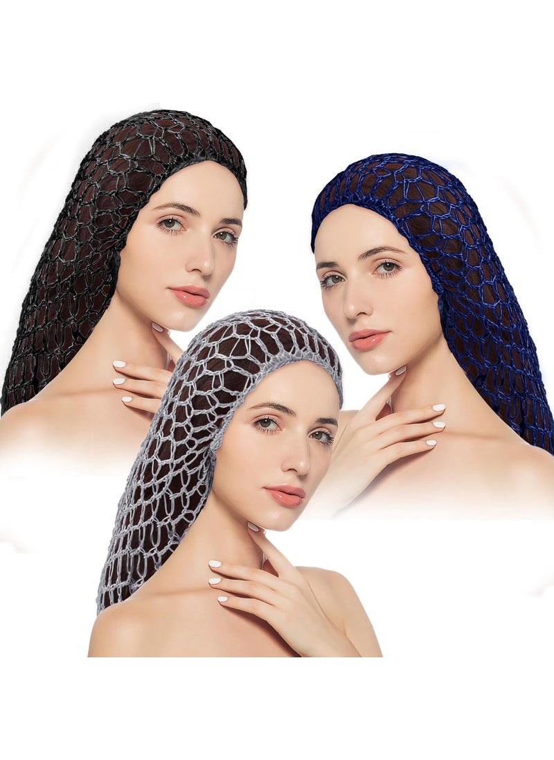 Framendino - Framendino, 3 Pieces Long Mesh Crochet Hair Net Sleeping Cap Soft Accessories for Women Multicoloured - Image 1