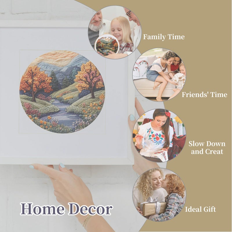 FONNUY Embroidery Kit for Beginners, Boho Nature Landscape Pre-Stamped Pattern Kits for Adults with Hoop, Easy to Follow Color Thread Needlework, 8'' Hoop (Mountain Trail) - Image 4