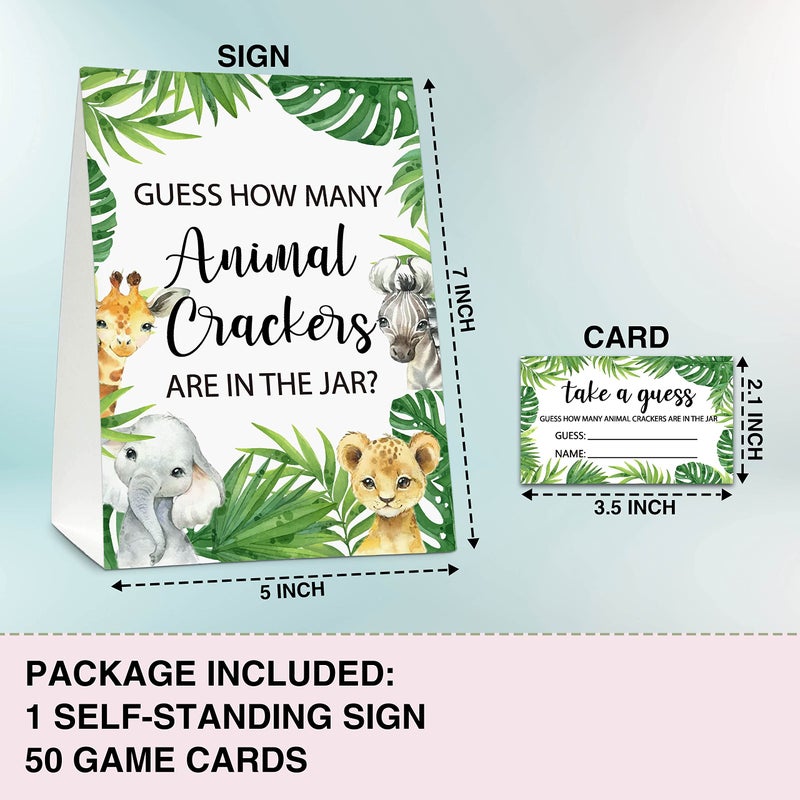 ISOVF Guess How Many Animal Crackers Baby Shower Game, Jungle Animal, Safari Theme Baby Shower Game - 1 Standing Sign and 50 Cards for Gender Neutral-LK-D05 - Image 2