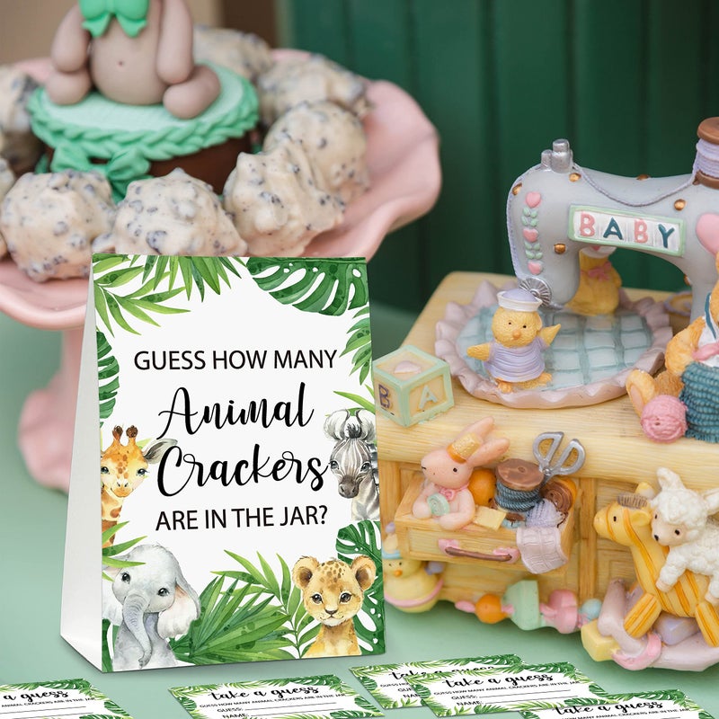 ISOVF Guess How Many Animal Crackers Baby Shower Game, Jungle Animal, Safari Theme Baby Shower Game - 1 Standing Sign and 50 Cards for Gender Neutral-LK-D05 - Image 3