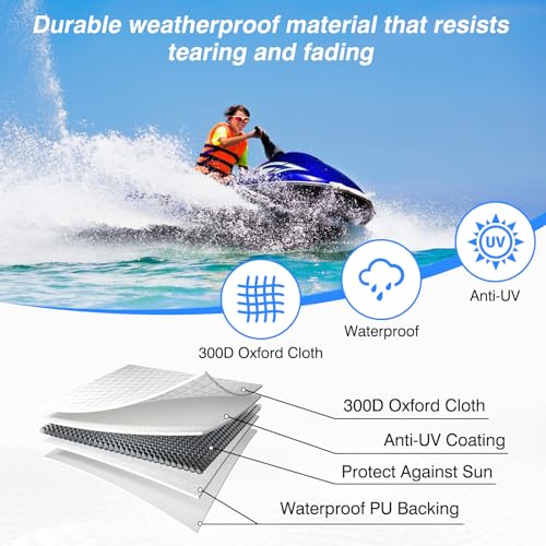 SILIVN Jet Ski Cover 115120 Compatible with Yamaha Seadoo Kawa Jet Ski Covers with 2 Air Vents 300D Heavy Duty Waterproof Oxford Fabric for 1or 3Seater Watercrafts - Image 3