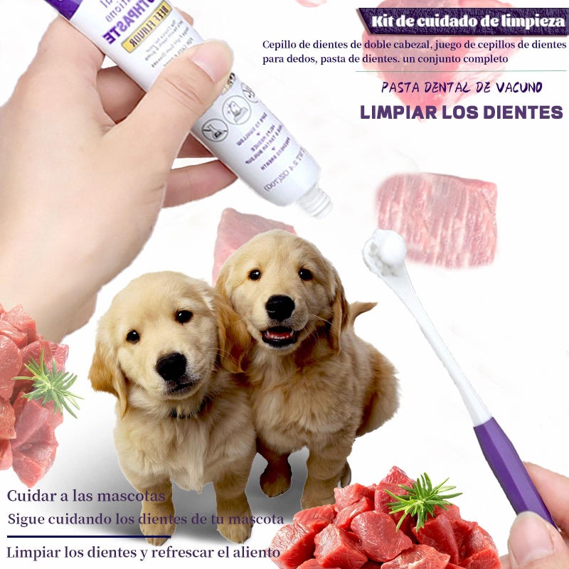 Dog Toothpaste & Dog Toothbrush, Pets Fresh Breath Dog Kit, Plaque Remover for Teeth, Whitens Teeth, Freshens Canine Breath, 3-Piece Beef Flavor Kit, Pet Dental Cleaning, Natural Dog Dental Care Kit - Image 2