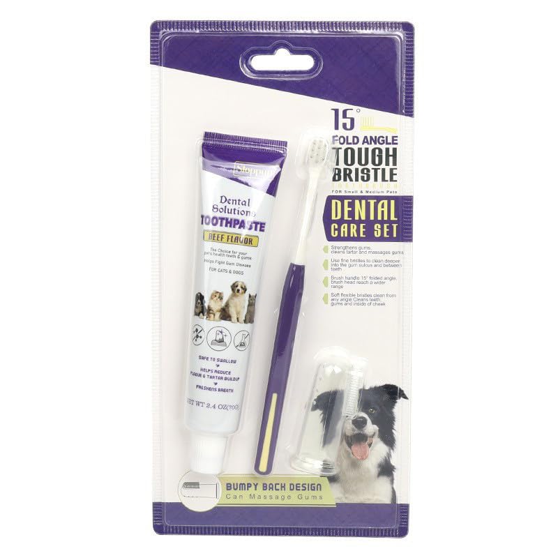Dog Toothpaste & Dog Toothbrush, Pets Fresh Breath Dog Kit, Plaque Remover for Teeth, Whitens Teeth, Freshens Canine Breath, 3-Piece Beef Flavor Kit, Pet Dental Cleaning, Natural Dog Dental Care Kit - Image 1