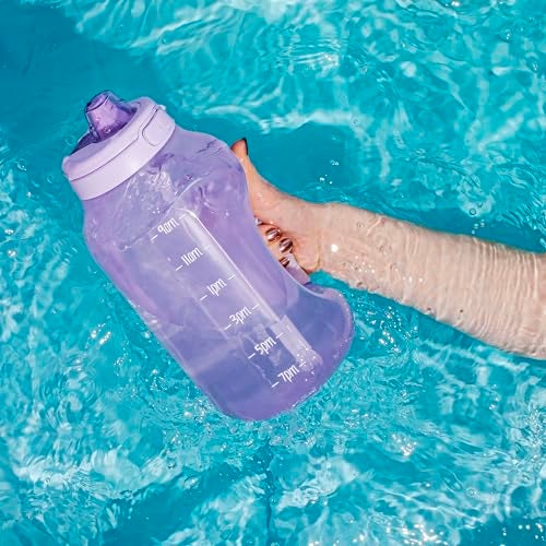 Ello Hydra 64oz Half Gallon Water Jug with Handle and Motivational Time Markers for All Day Hydration, Plastic Reusable Water Bottle with Straw and Locking, Leak Proof Lid, BPA Free, Lilac - Image 2