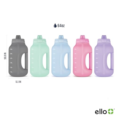 Ello Hydra 64oz Half Gallon Water Jug with Handle and Motivational Time Markers for All Day Hydration, Plastic Reusable Water Bottle with Straw and Locking, Leak Proof Lid, BPA Free, Lilac - Image 4