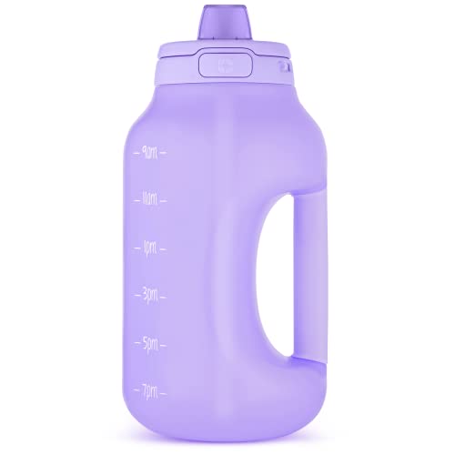 Ello Hydra 64oz Half Gallon Water Jug with Handle and Motivational Time Markers for All Day Hydration, Plastic Reusable Water Bottle with Straw and Locking, Leak Proof Lid, BPA Free, Lilac - Image 1