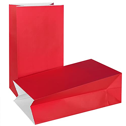 KEYYOOMY 50 CT Small Paper Bags Red Party Goodie Bags Party Favor Bag Paper Lunch Bag (Red, 50 CT, 9.4 X 5.1 X 3.1 In) - Image 1