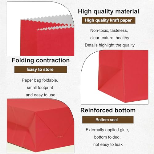 KEYYOOMY 50 CT Small Paper Bags Red Party Goodie Bags Party Favor Bag Paper Lunch Bag (Red, 50 CT, 9.4 X 5.1 X 3.1 In) - Image 4