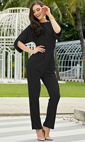 KOH KOH Plus Size Womens Short Sleeve Sexy Formal Cocktail Casual Cute Long Pants One Piece Fall Pockets Dressy Jumpsuit Romper Long Leg Pant Suit Suits Outfit Playsuit, Black 2XL 18-20 - Image 2