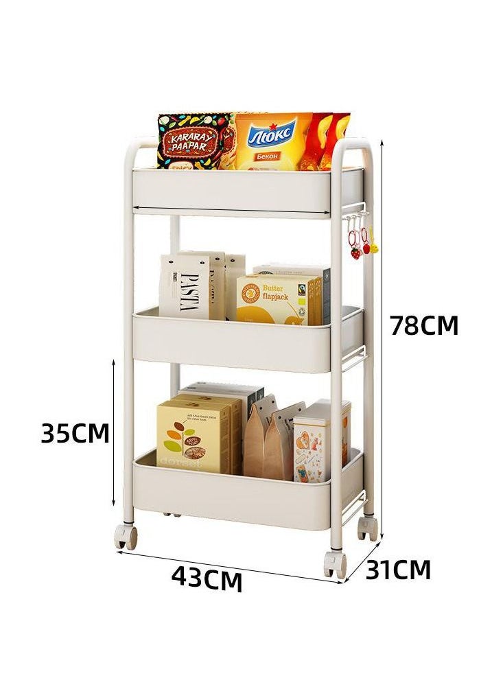 XiuWoo - 3 Tier Rolling Storage Trolley Cart With Hooks And Universal Wheels - Image 1